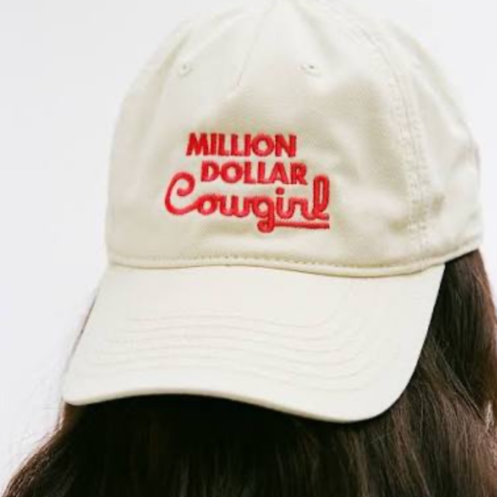 Million Dollar Cowgirl Embroidered Baseball Cap - Cream with Pink Logo